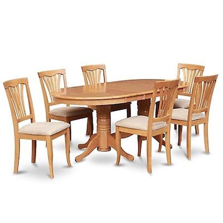 East West Furniture Vancouver 7PC set with double pedestal Table with 17 in. butterfly leaf and 6 Padded seat chairs VAAV7-OAK-C